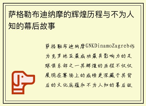 萨格勒布迪纳摩的辉煌历程与不为人知的幕后故事 萨格勒布迪纳摩的辉煌历程与不为人知的幕后故事